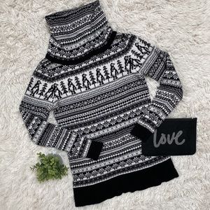 Loft Cowl Neck Fair Isle Sweater 💗 Black & White